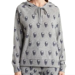 Skull Cashmere 100% Cashmere Grey Skull-Print Hoodie Pull-Over Sweater